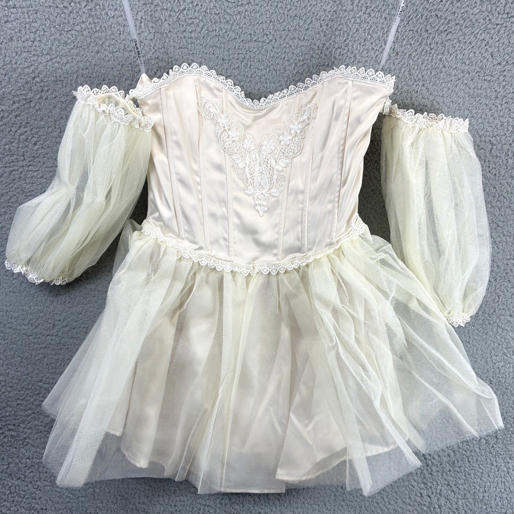 Widow Dolls Kill Corset Mini Dress Womens S Ivory Lace Tulle Balletcore
